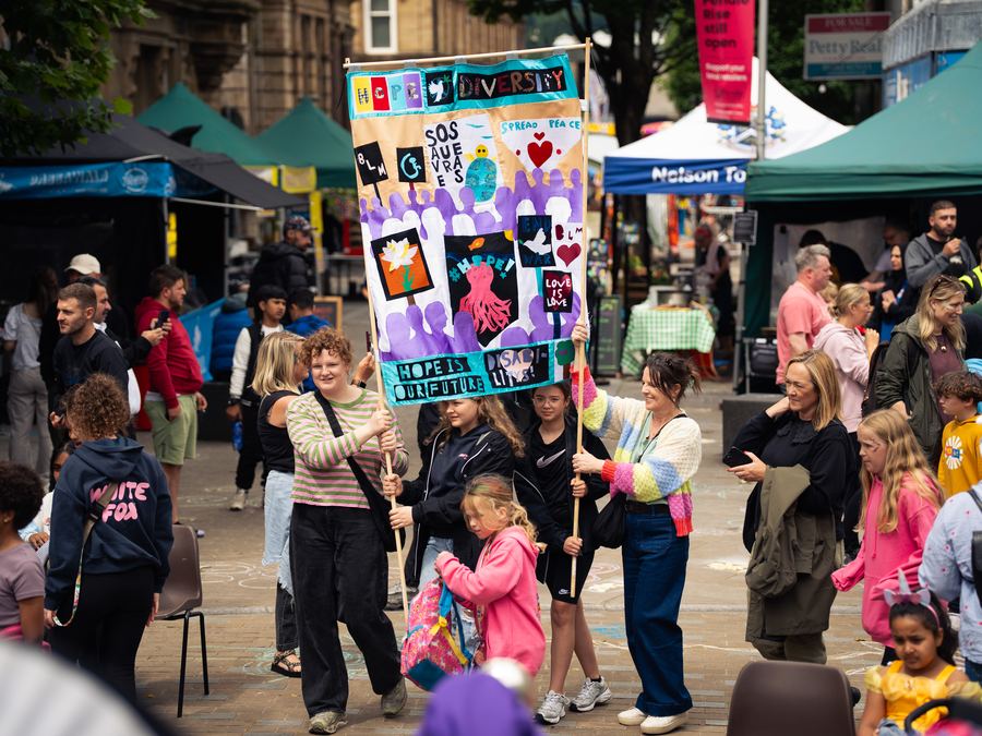 Hope and Diversity banner at Pendle street festival